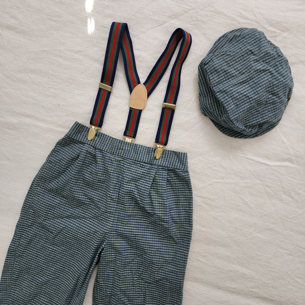 Vintage Plaid Suspender Pants & Hat Set 3t
