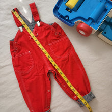 Load image into Gallery viewer, Vintage Red Clip Overalls 12-18 months
