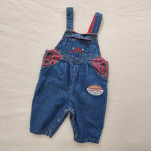 Load image into Gallery viewer, Vintage Denim Plaid Rugged Wear Overalls 3-6 months

