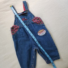 Load image into Gallery viewer, Vintage Denim Plaid Rugged Wear Overalls 3-6 months
