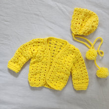 Load image into Gallery viewer, Vintage Yellow Crochet Sweater &amp; Bonnet 6-9 months
