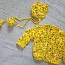 Load image into Gallery viewer, Vintage Yellow Crochet Sweater &amp; Bonnet 6-9 months
