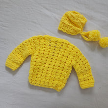 Load image into Gallery viewer, Vintage Yellow Crochet Sweater &amp; Bonnet 6-9 months
