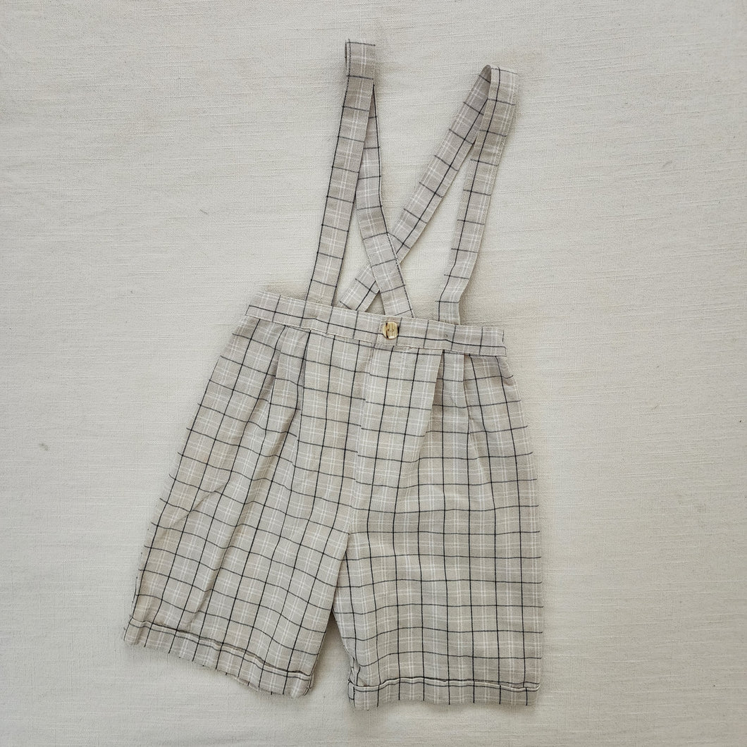 Vintage Neutral Plaid Suspender Shorts 4t