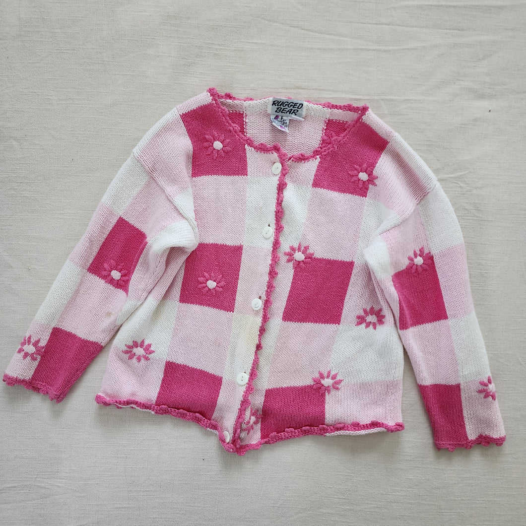 Vintage Pink Checkerboard Floral Knit Sweater 5t/6