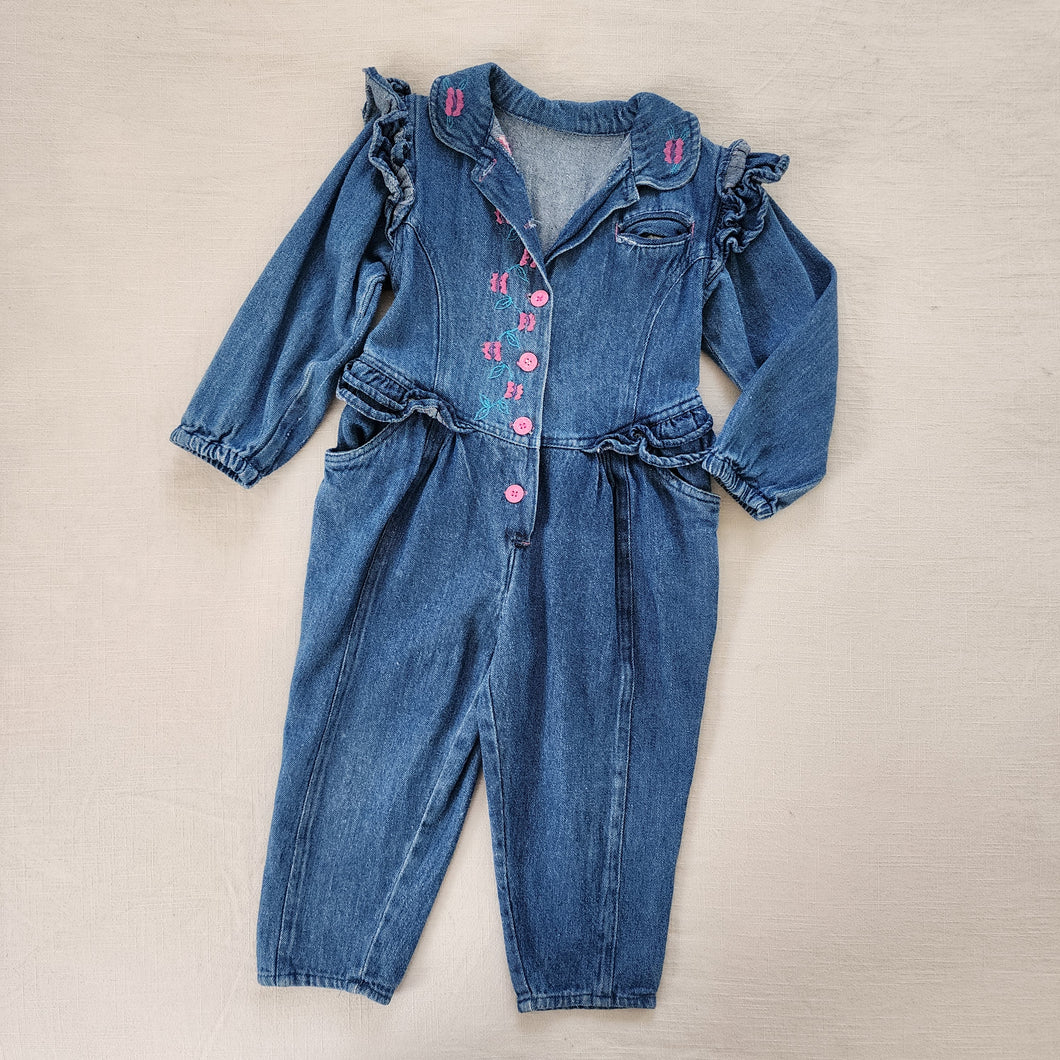 Vintage Denim Ruffled Bodysuit 3t *flaw