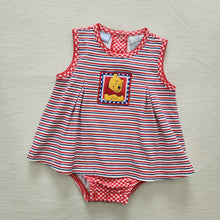 Load image into Gallery viewer, Vintage Pooh Striped Gingham Romper 6-9 months
