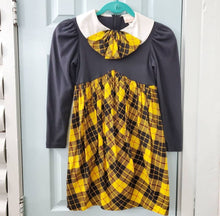 Load image into Gallery viewer, Vintage Yellow Plaid Bow Tie Dress girls 10
